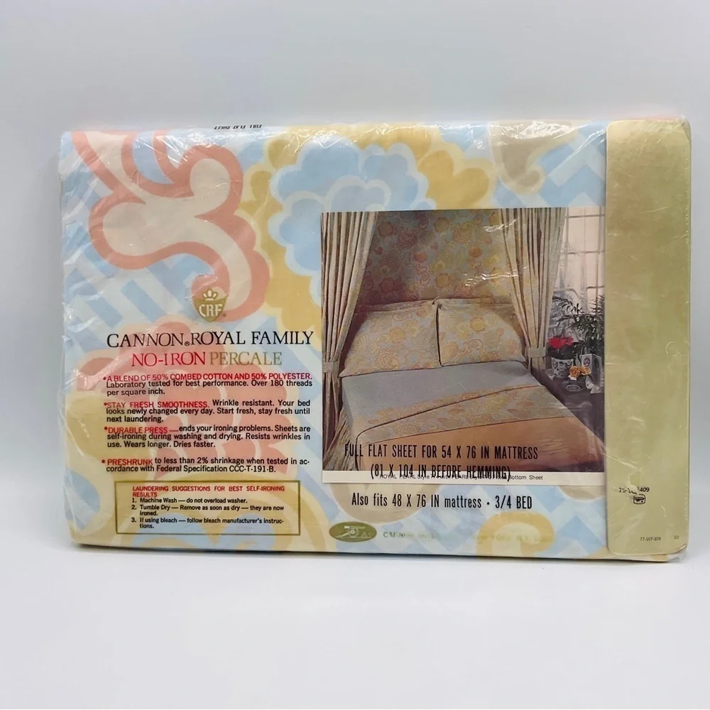 Vtg Cannon Royal Family Full Flat Sheet & Two Pillowcases String Of Pearls NOS